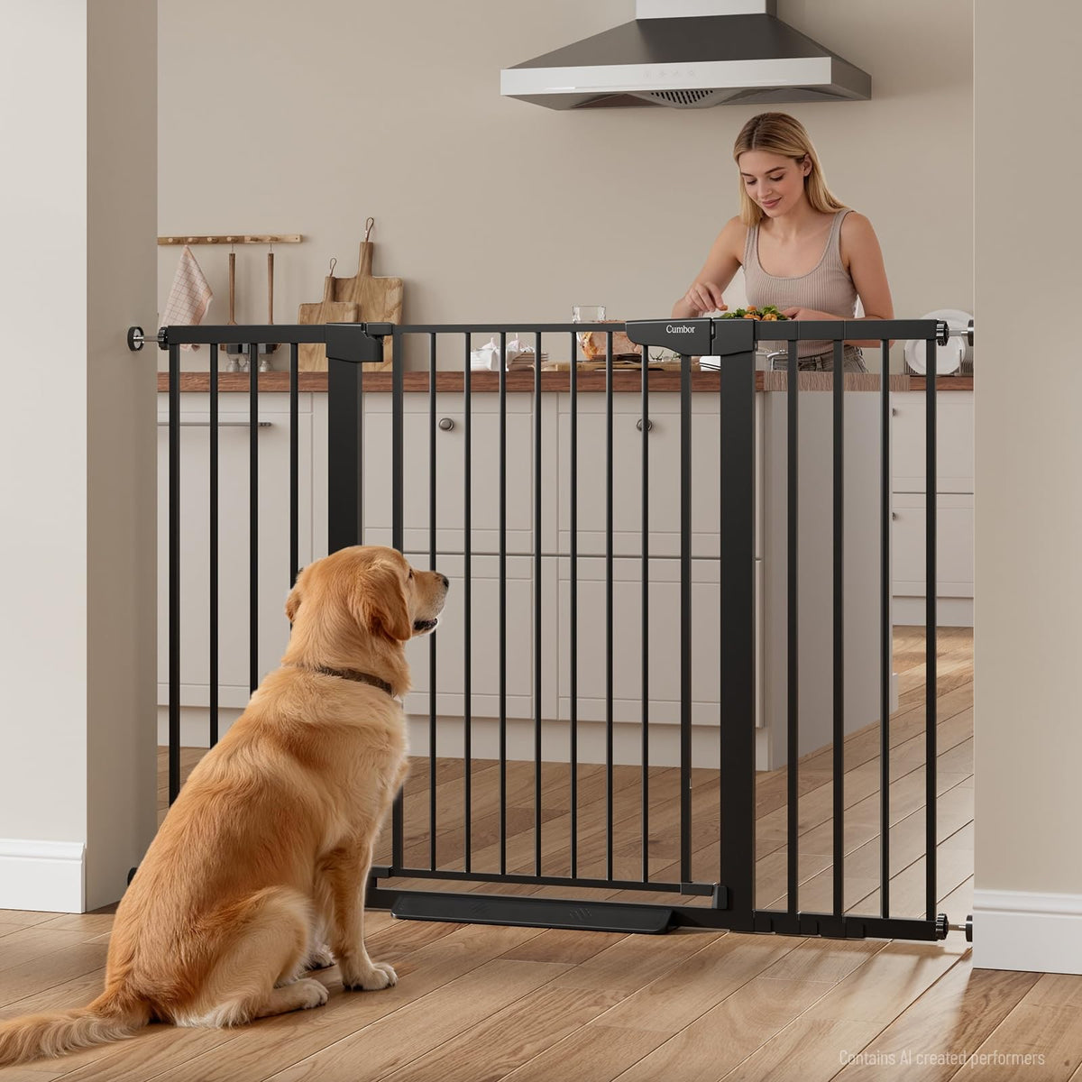 Cumbor 30-46" Baby Gate for Stairs, Auto Close Dog Gate for the House Black