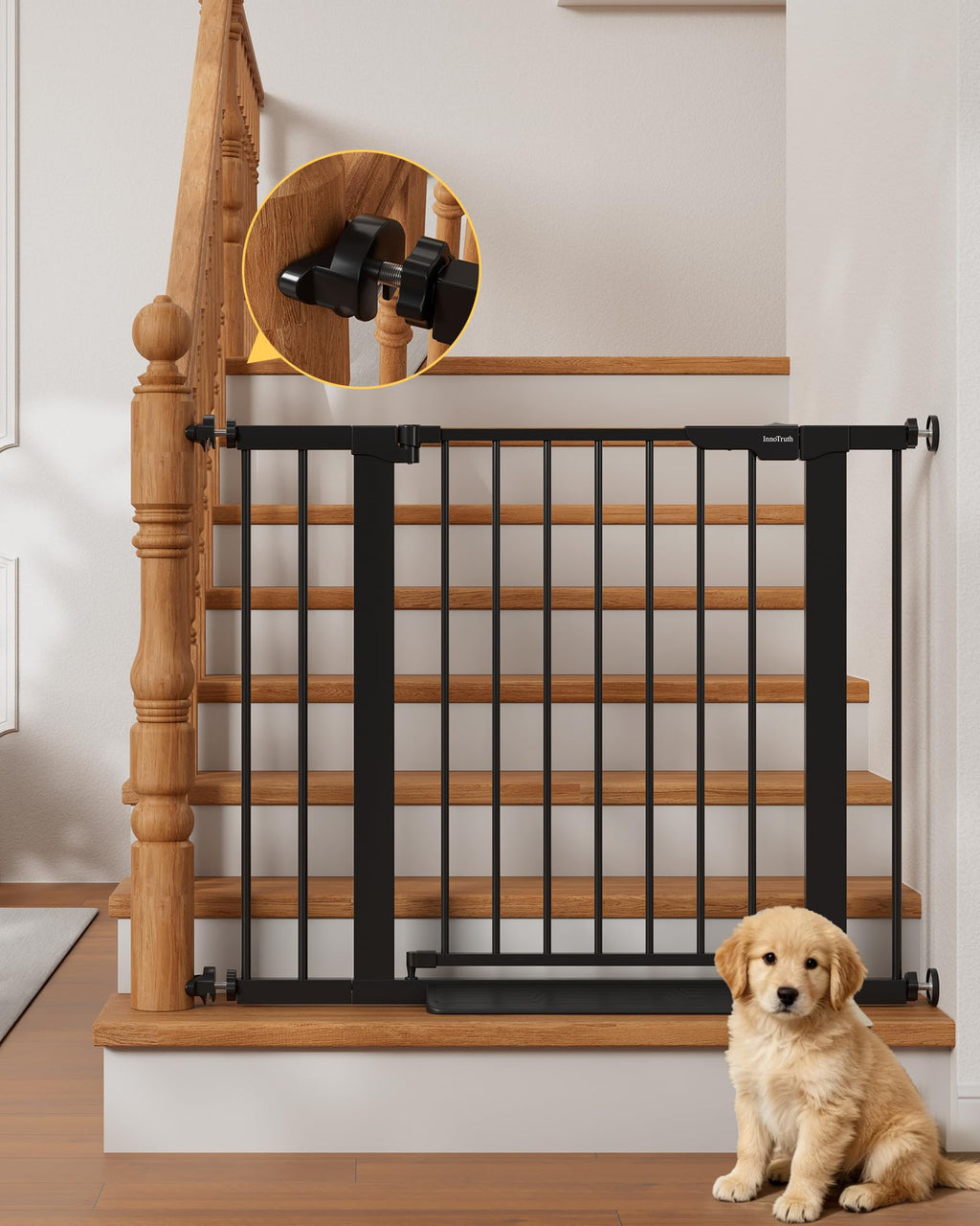 InnoTruth 29.6-39.1 in Wide Baby Gate for Stairs and Doorways, White