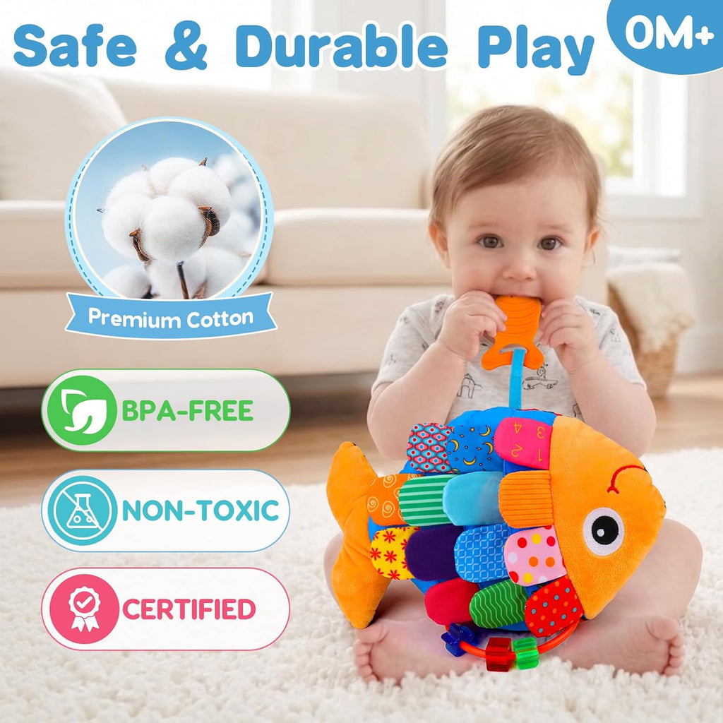 Baby Sensory Toys 0-6 Months Musical Tummy Time Stuffed Plush Flip Fish Toy