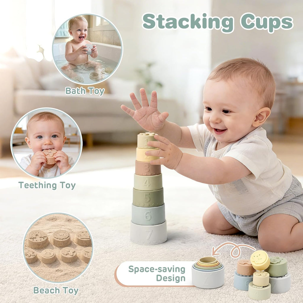 Baby Toys 6-12 Months,Montessori Toys for Babies,Stacking Cups,Shape Sorter