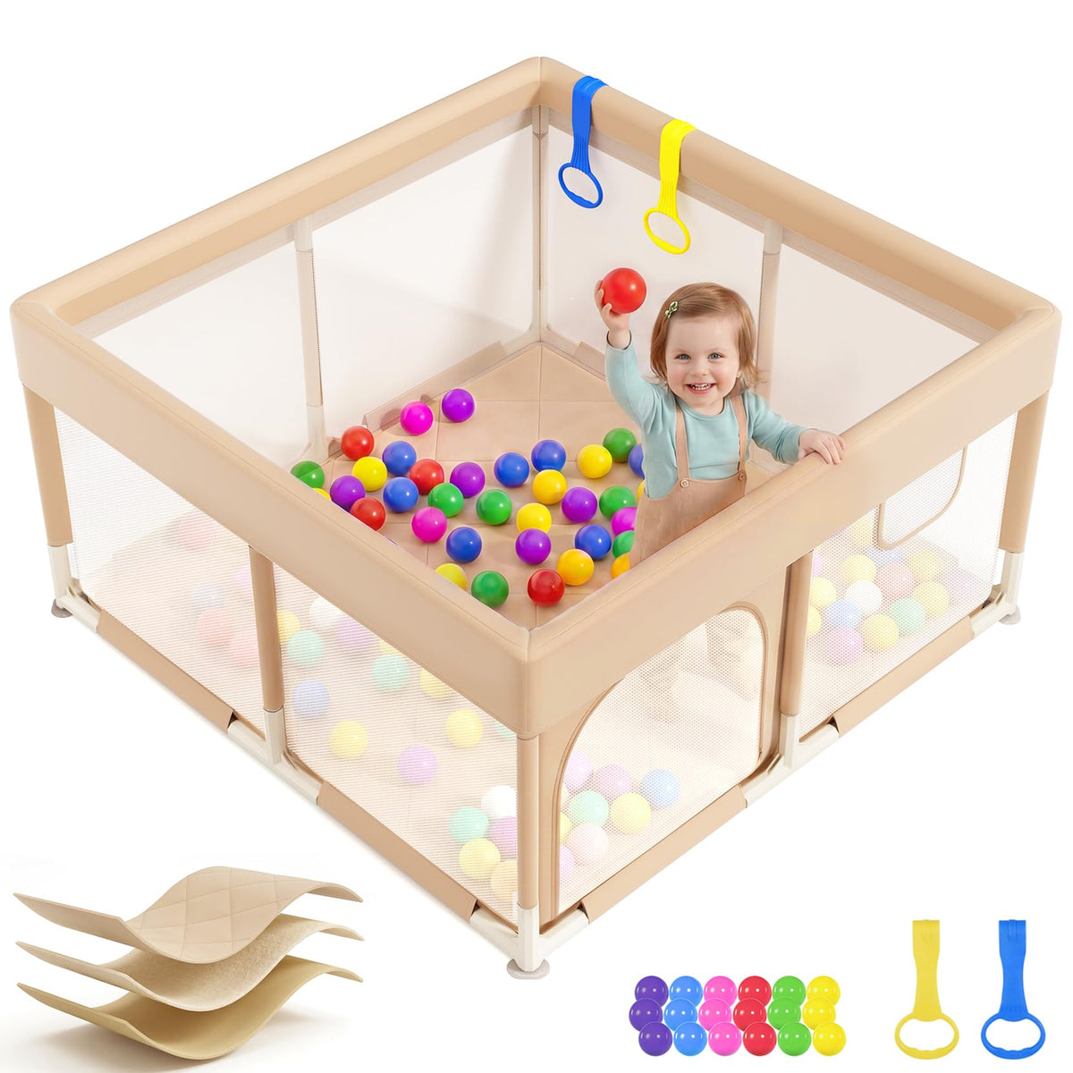 Dripex Small Baby Playpen, 47"x47" Play Pen for Babies, Dark Gray