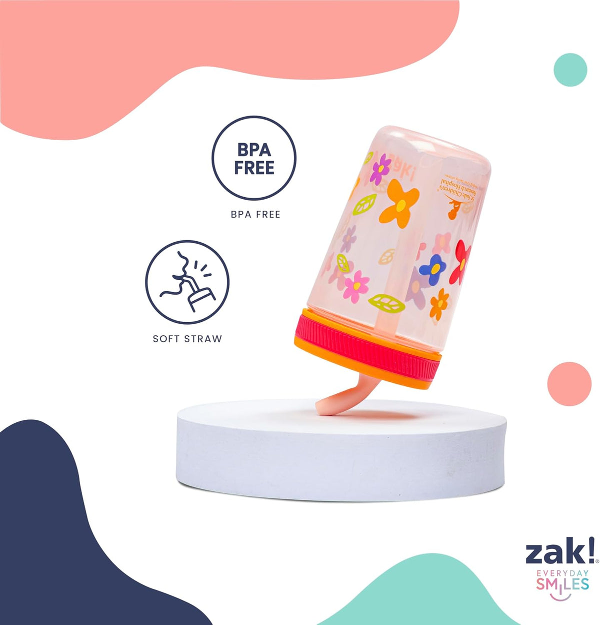 Zak Designs Ms. Rachel Kelso 15oz Leak-Proof Toddler Straw Cups, 2-Pack
