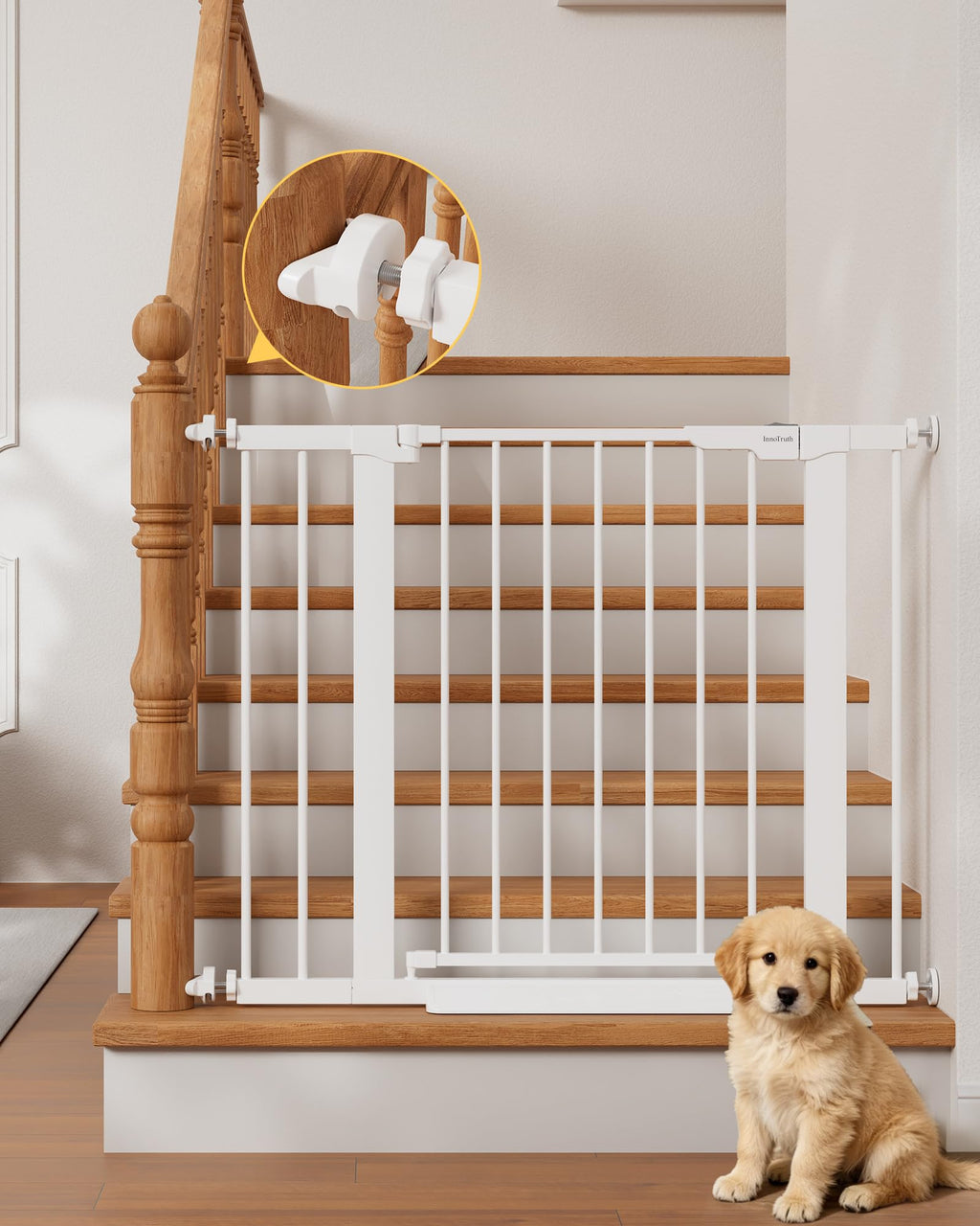 InnoTruth 29.6-39.1 in Wide Baby Gate for Stairs and Doorways, White