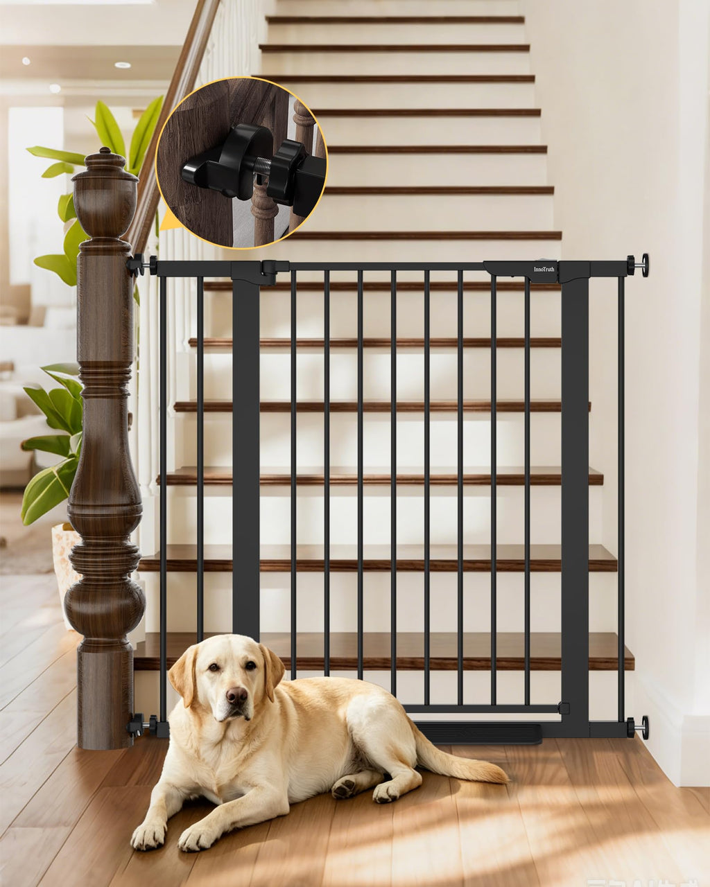 InnoTruth 29.6-39.1 in Wide Baby Gate for Stairs and Doorways, White