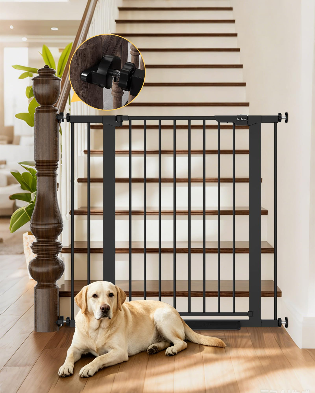 InnoTruth 29.6-39.1 in Wide Baby Gate for Stairs and Doorways, White