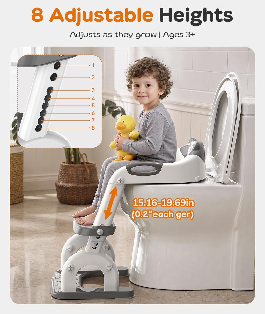 Potty Training Toilet with Step Stool: 2-in-1 8 Heights for Toddler