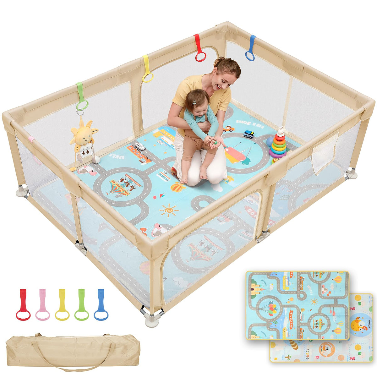 Dripex Small Baby Playpen, 47"x47" Play Pen for Babies, Dark Gray