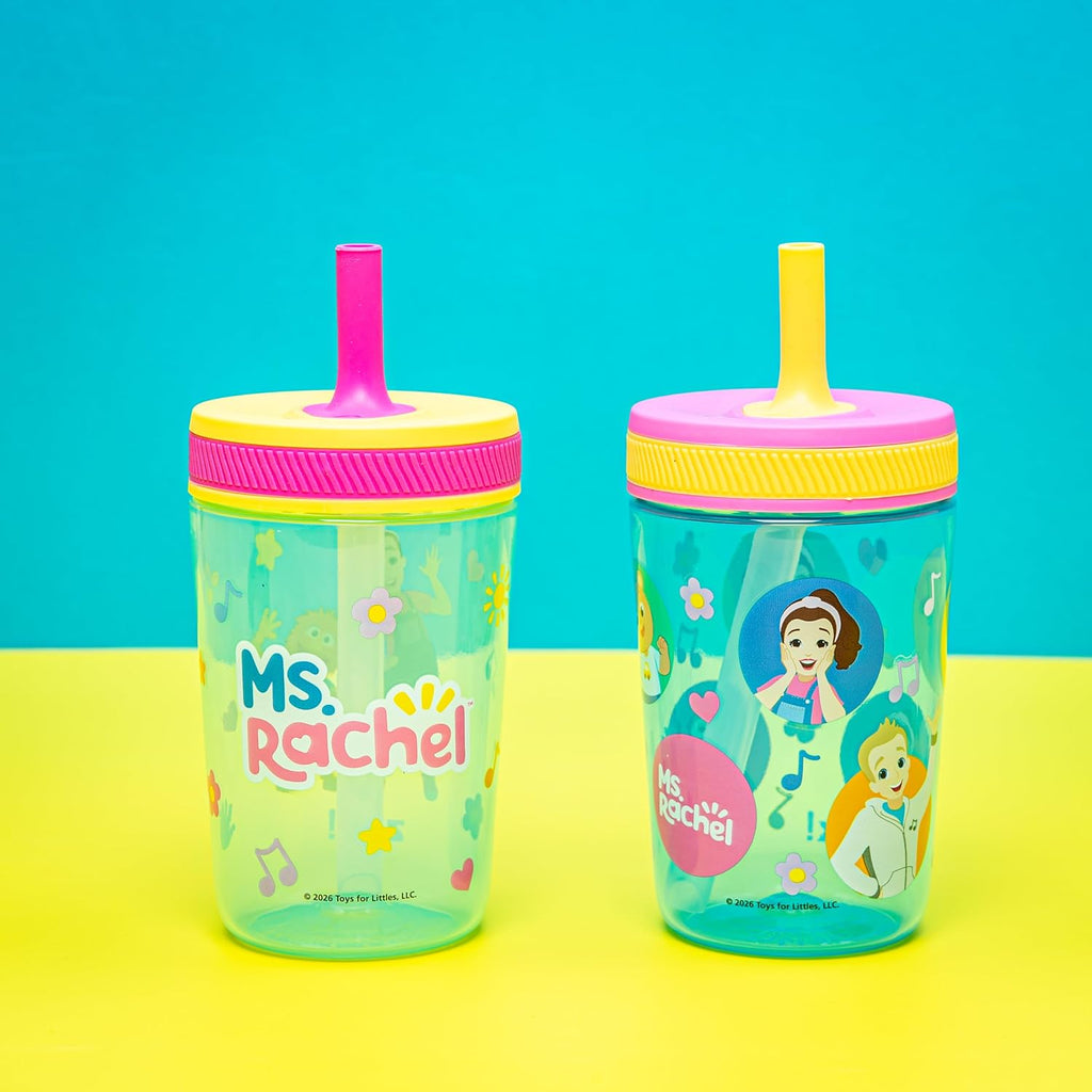 Zak Designs Ms. Rachel Kelso 15oz Leak-Proof Toddler Straw Cups, 2-Pack