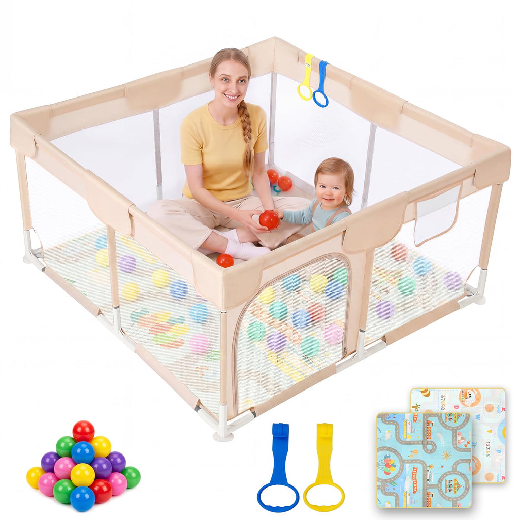 Dripex Small Baby Playpen, 47"x47" Play Pen for Babies, Dark Gray