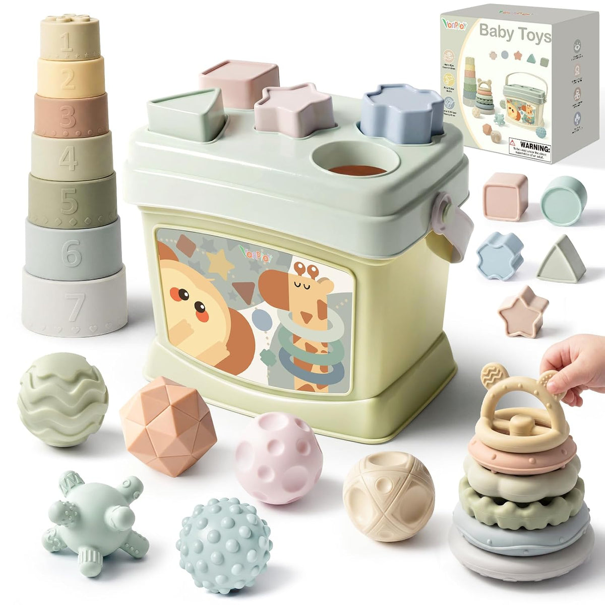 Baby Toys 6-12 Months,Montessori Toys for Babies,Stacking Cups,Shape Sorter
