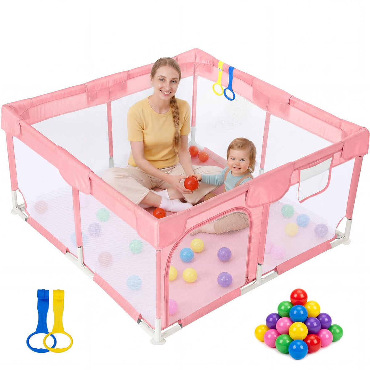 Dripex Small Baby Playpen, 47"x47" Play Pen for Babies, Dark Gray