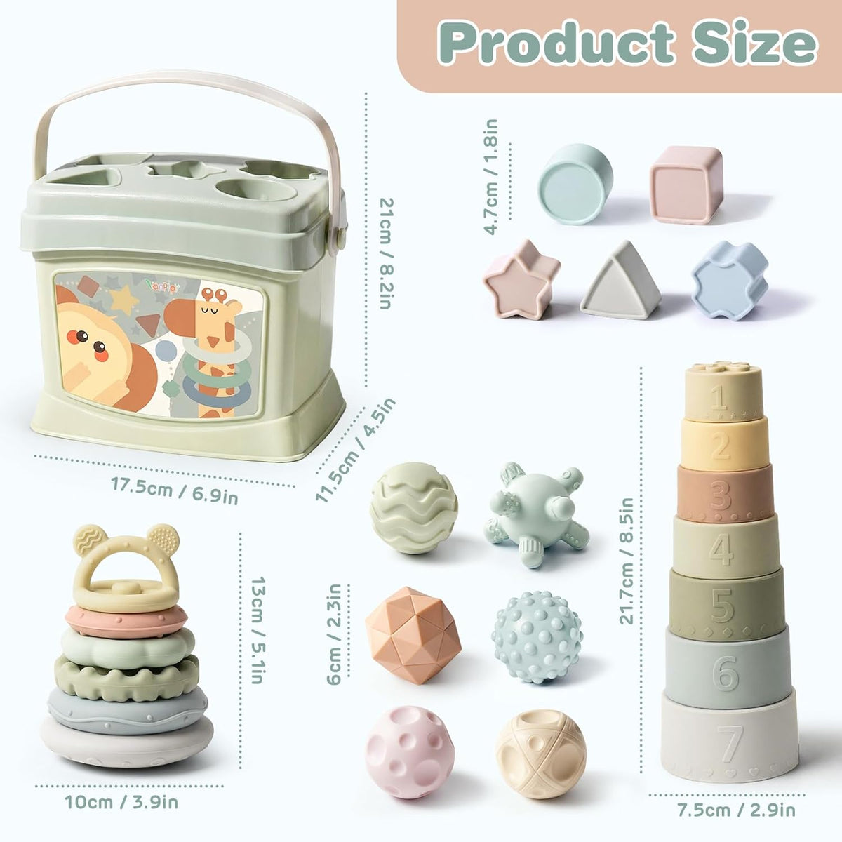 Baby Toys 6-12 Months,Montessori Toys for Babies,Stacking Cups,Shape Sorter