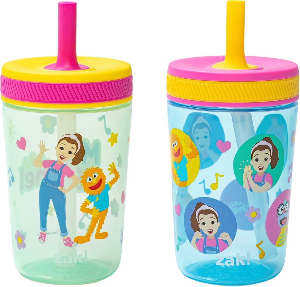 Zak Designs Ms. Rachel Kelso 15oz Leak-Proof Toddler Straw Cups, 2-Pack