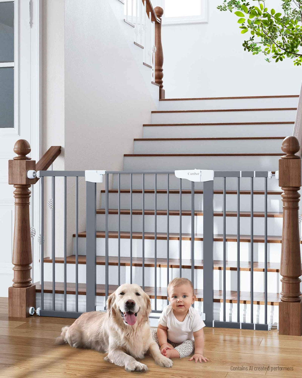 Cumbor 30-46" Baby Gate for Stairs, Auto Close Dog Gate for the House Black