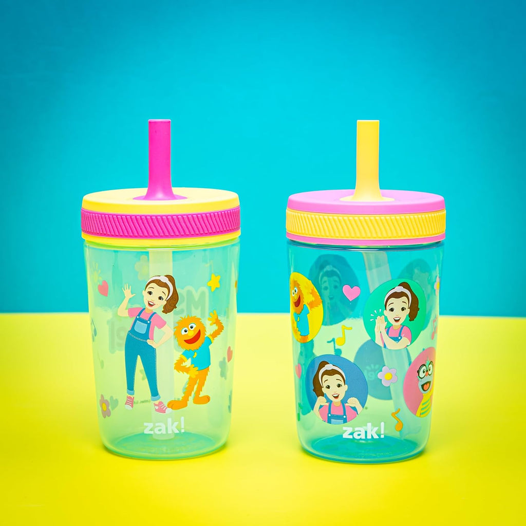 Zak Designs Ms. Rachel Kelso 15oz Leak-Proof Toddler Straw Cups, 2-Pack