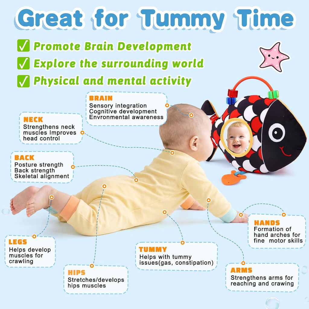 Baby Sensory Toys 0-6 Months Musical Tummy Time Stuffed Plush Flip Fish Toy