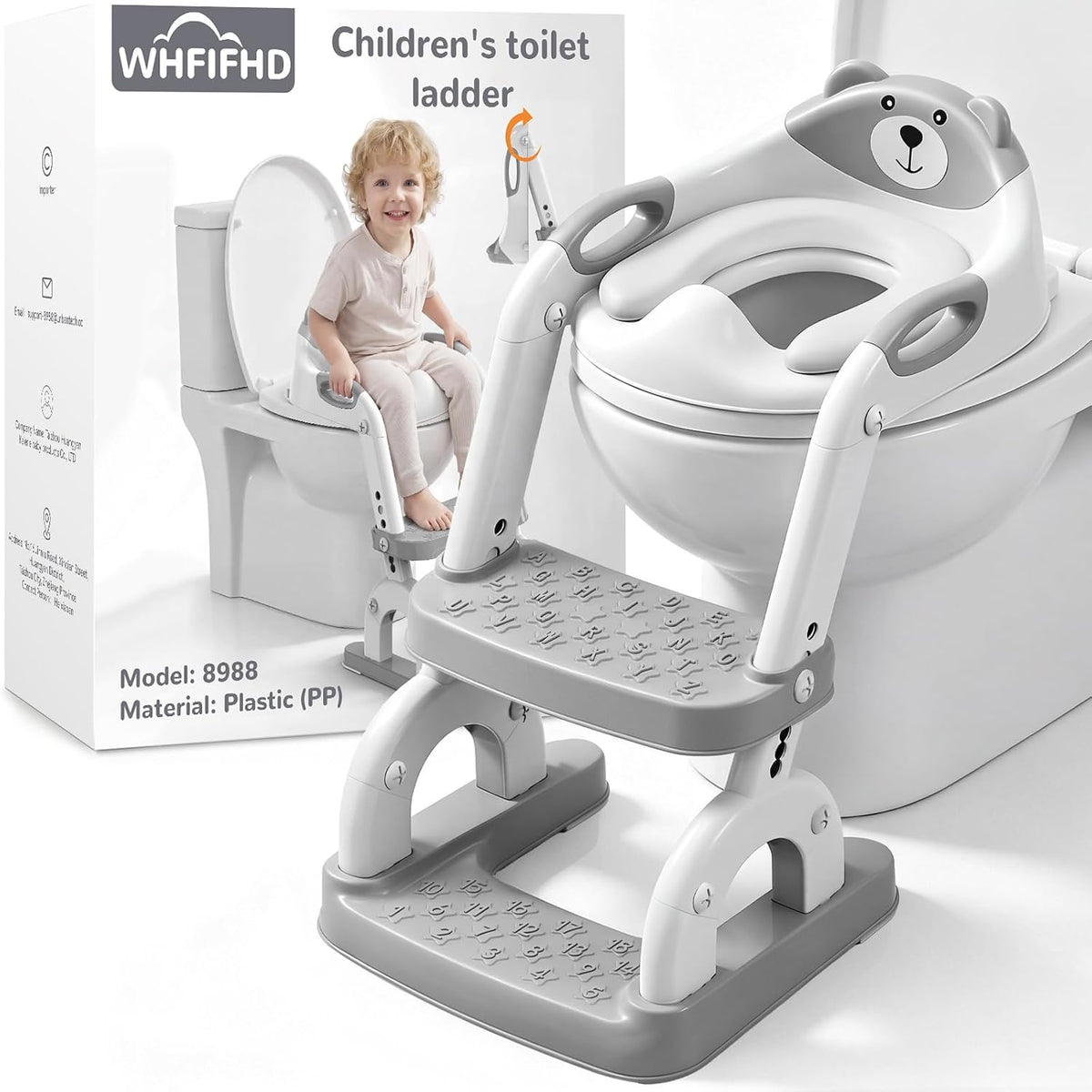 Potty Training Toilet with Step Stool: 2-in-1 8 Heights for Toddler