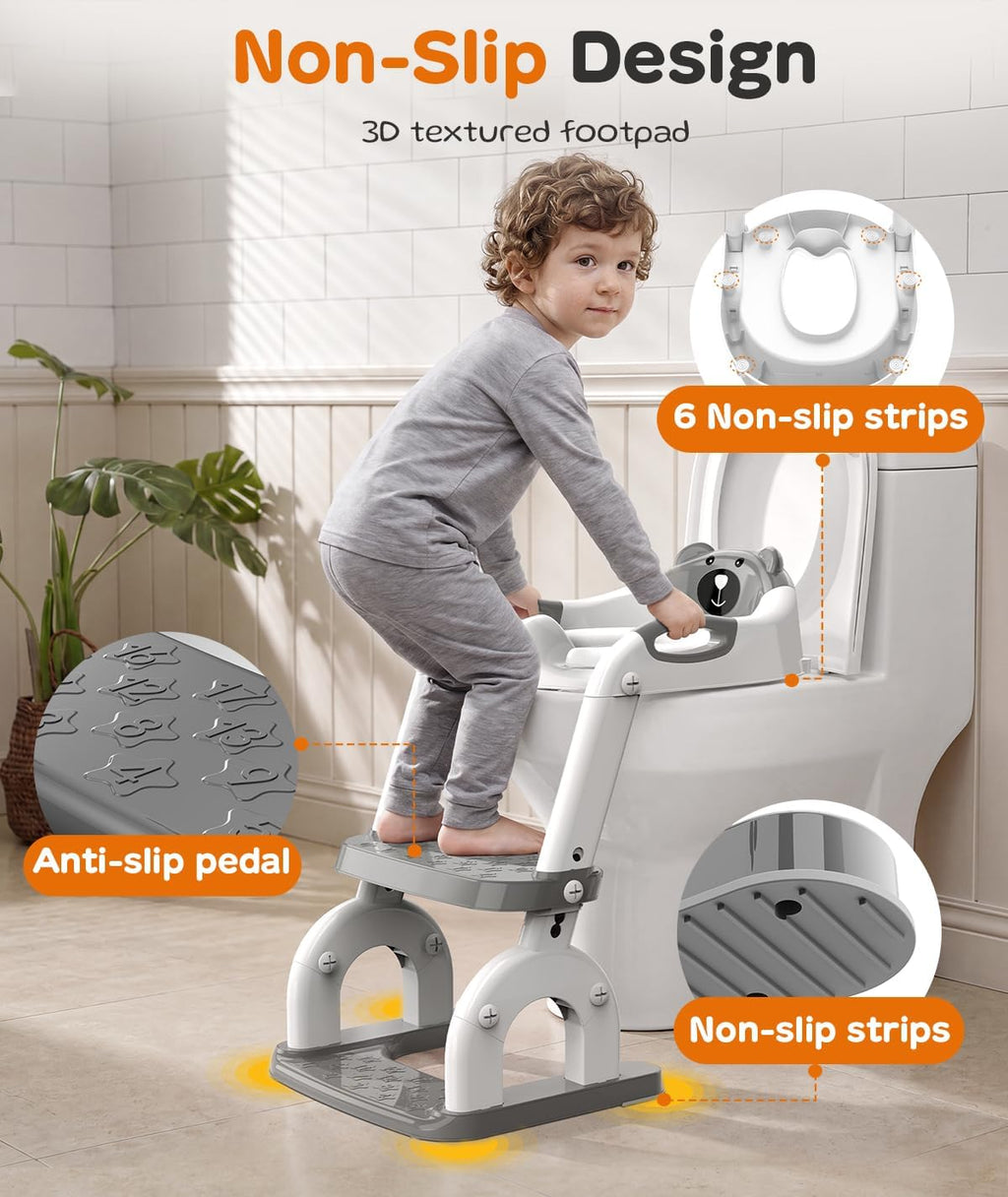 Potty Training Toilet with Step Stool: 2-in-1 8 Heights for Toddler