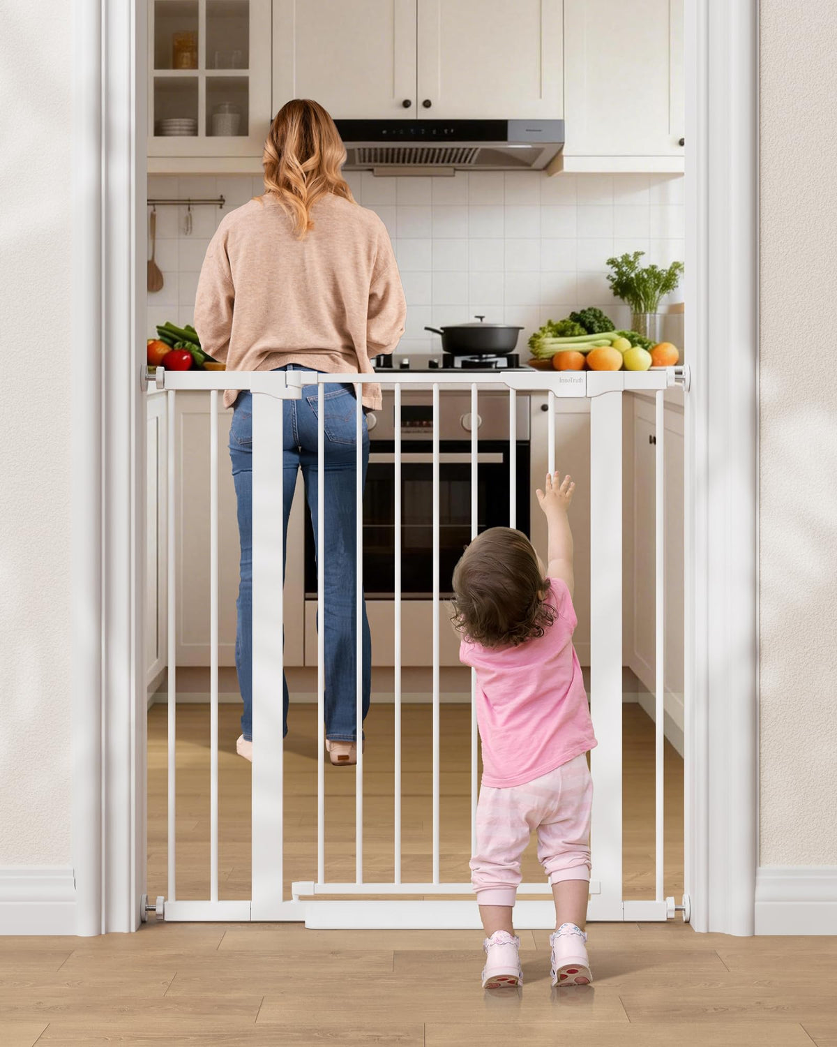 InnoTruth 29.6-39.1 in Wide Baby Gate for Stairs and Doorways, White