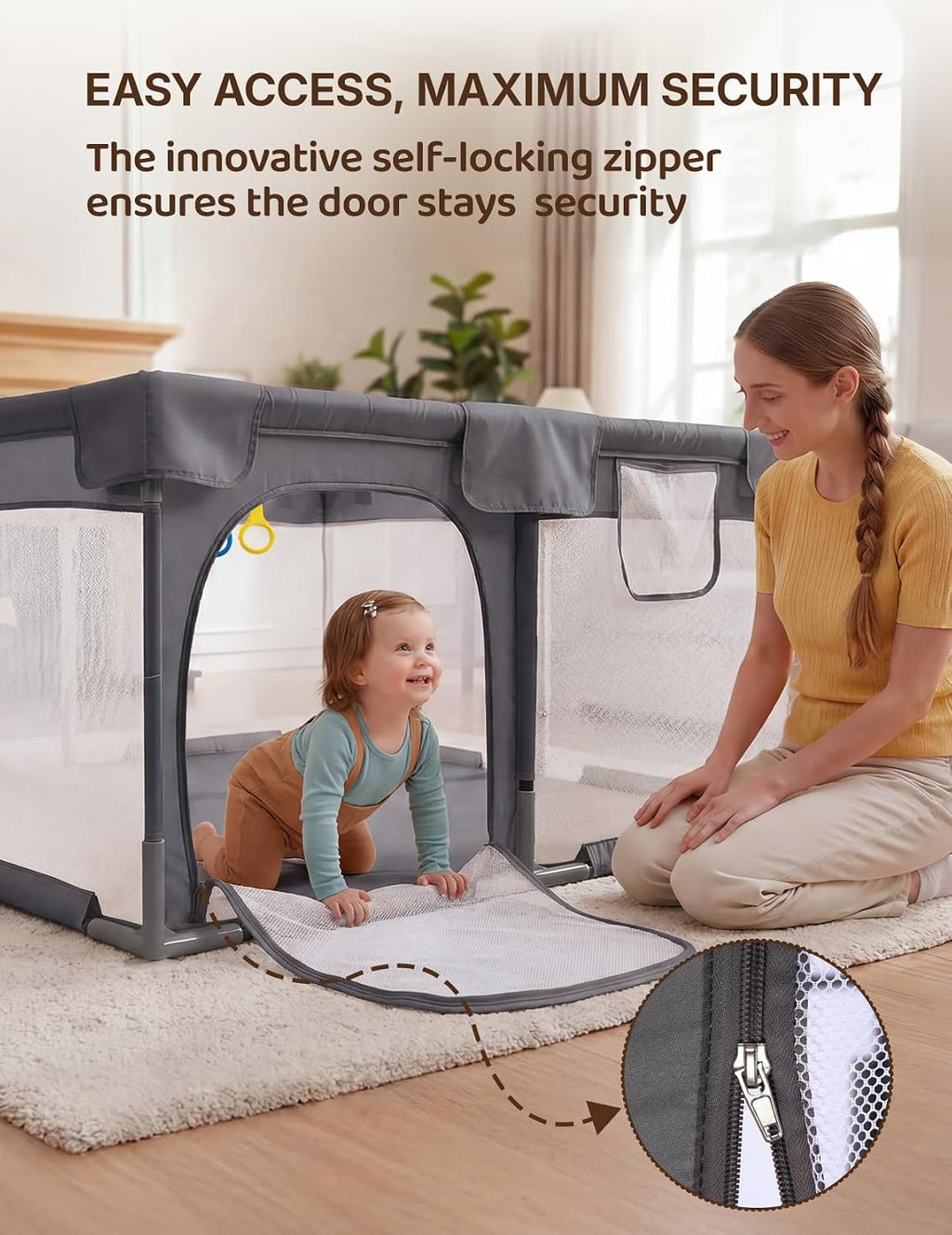 Dripex Small Baby Playpen, 47"x47" Play Pen for Babies, Dark Gray