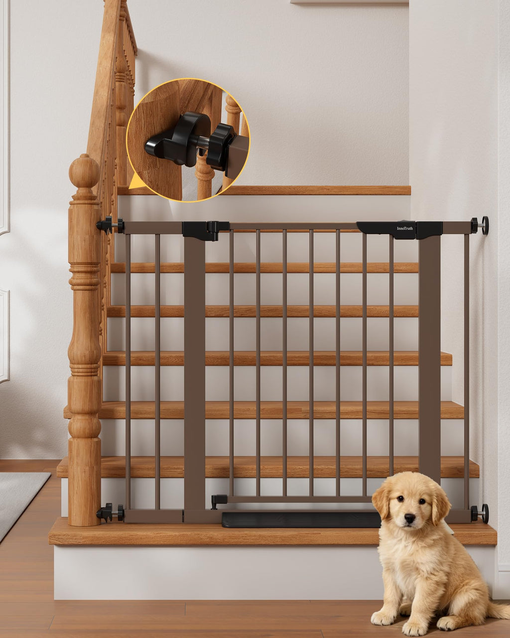 InnoTruth 29.6-39.1 in Wide Baby Gate for Stairs and Doorways, White