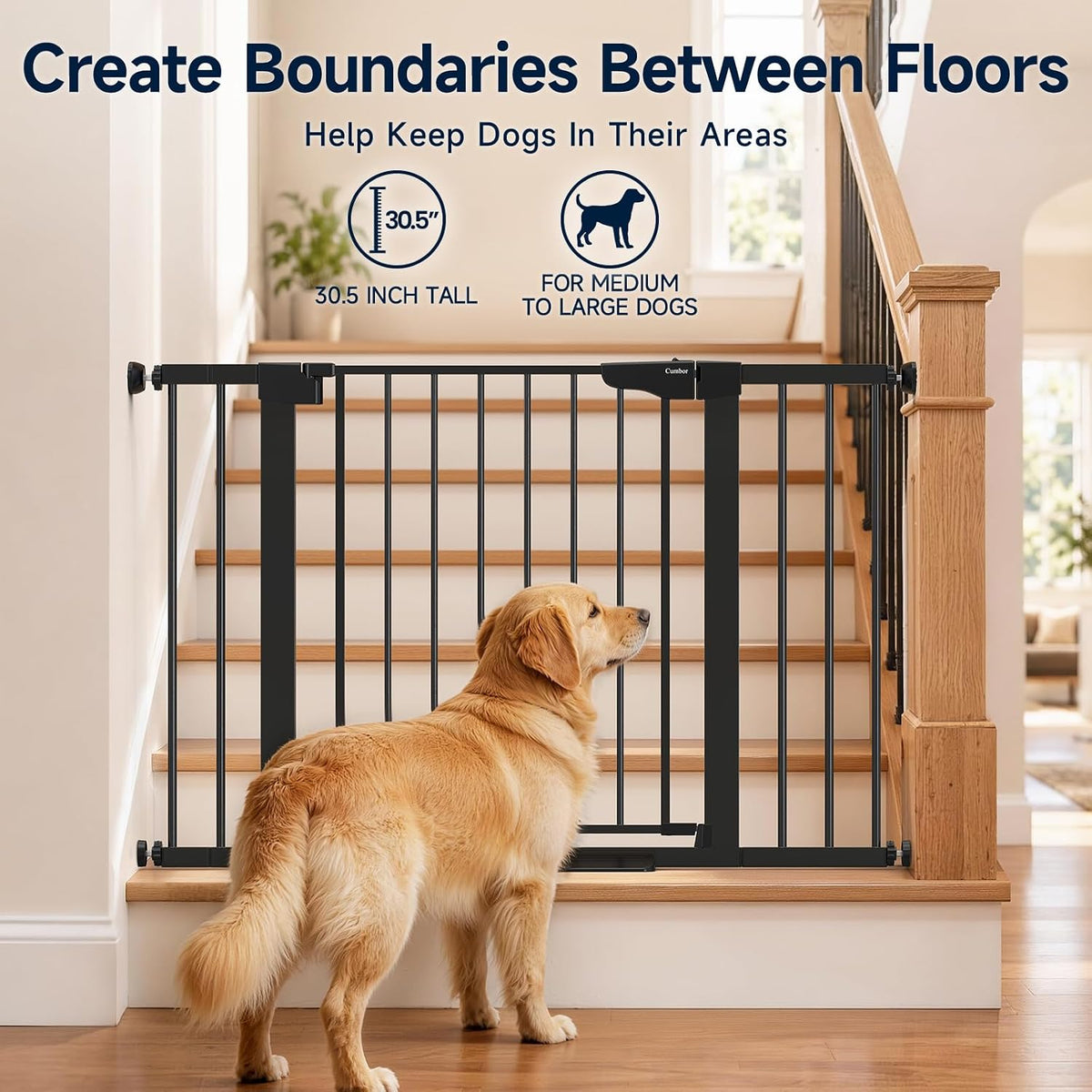 Cumbor 30-46" Baby Gate for Stairs, Auto Close Dog Gate for the House Black