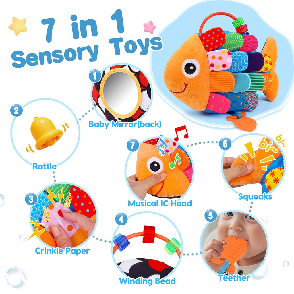 Baby Sensory Toys 0-6 Months Musical Tummy Time Stuffed Plush Flip Fish Toy