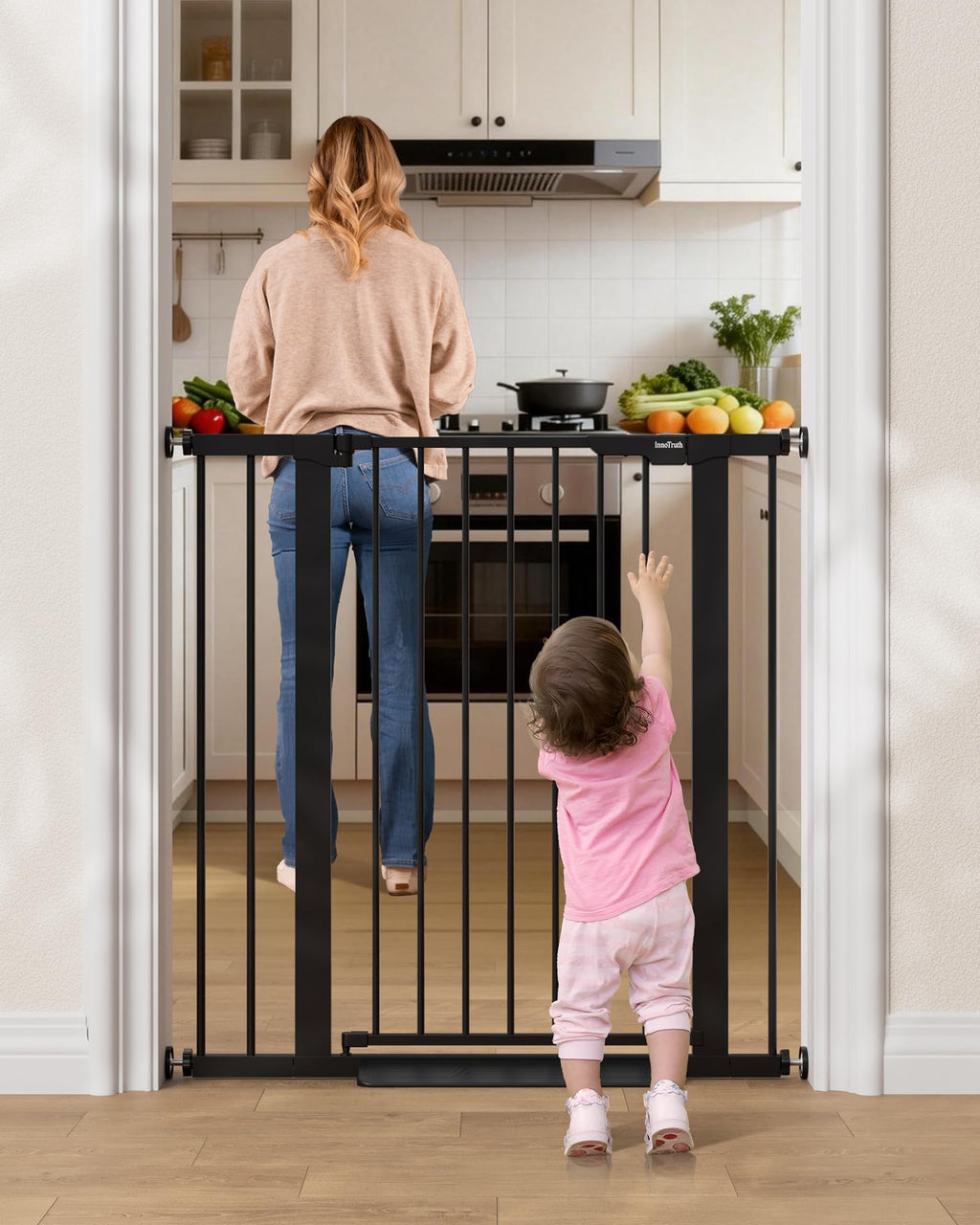 InnoTruth 29.6-39.1 in Wide Baby Gate for Stairs and Doorways, White