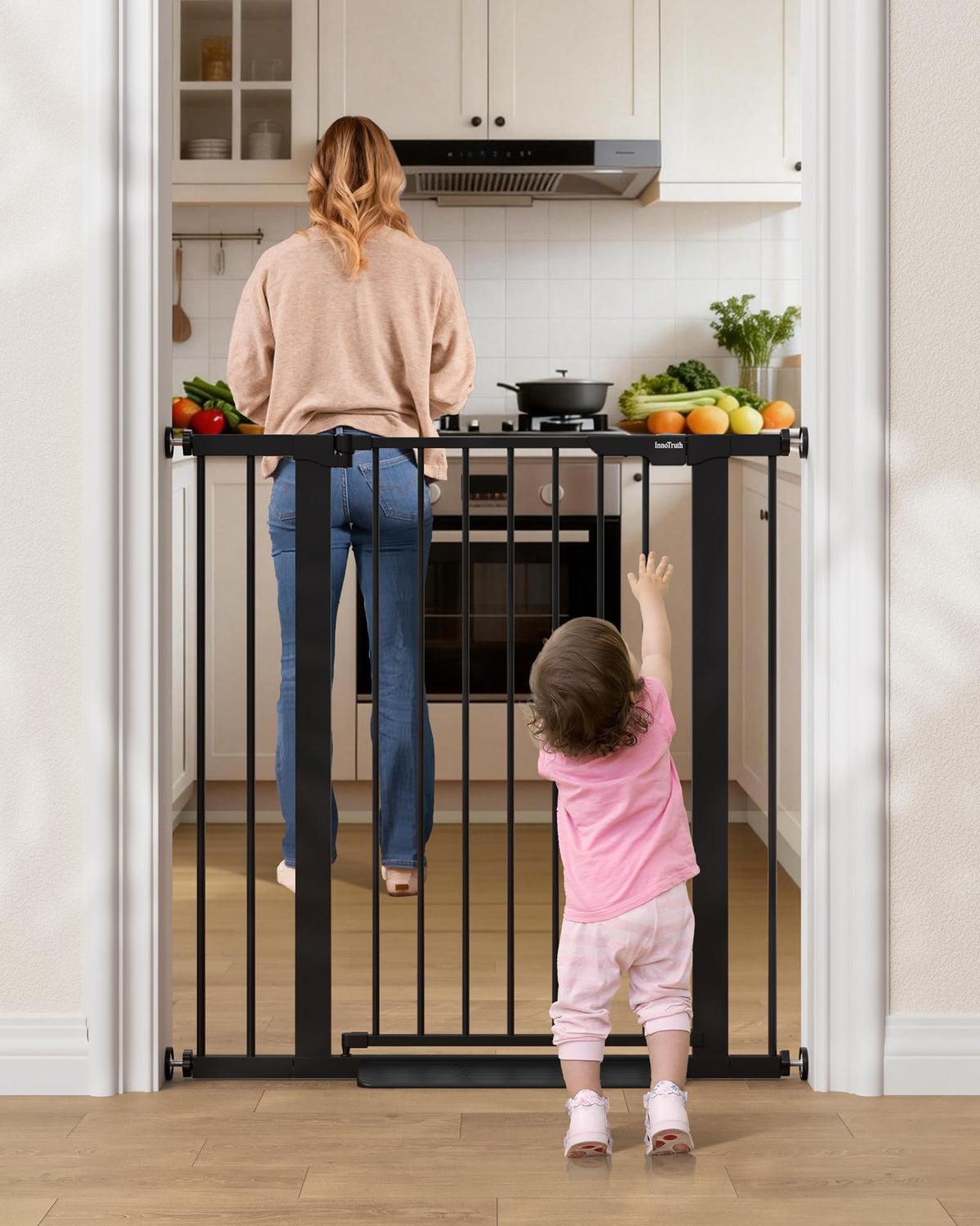 InnoTruth 29.6-39.1 in Wide Baby Gate for Stairs and Doorways, White