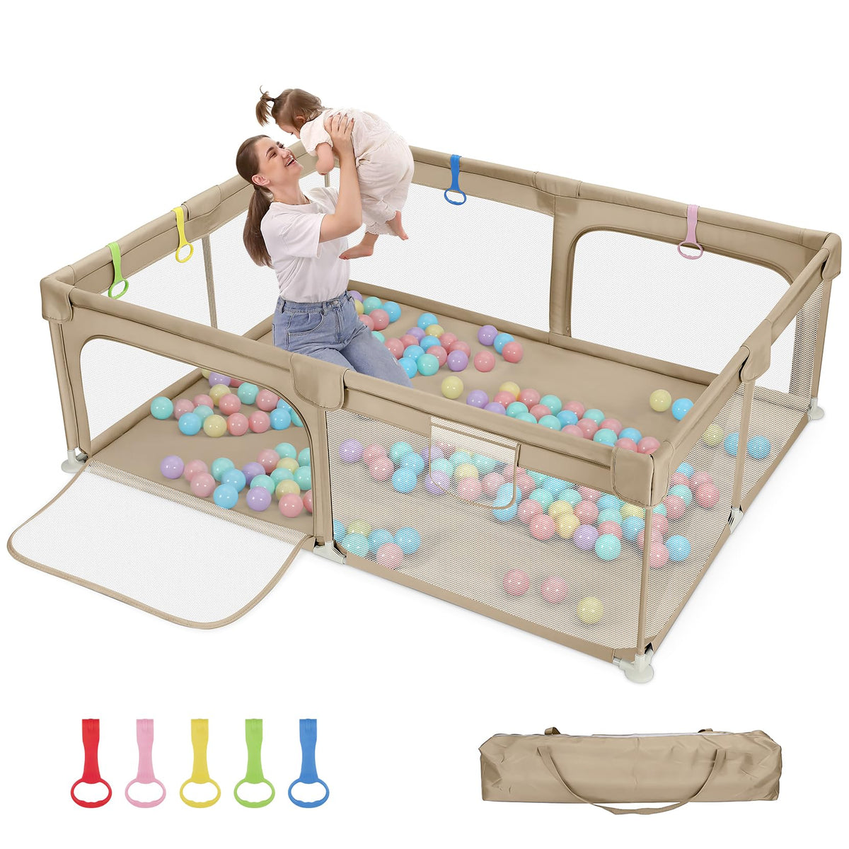 Dripex Small Baby Playpen, 47"x47" Play Pen for Babies, Dark Gray