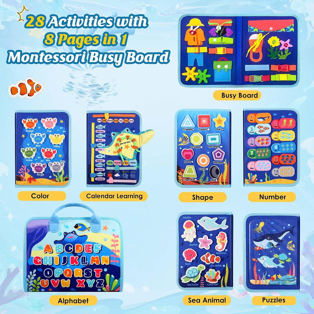 Winblo Toddler Busy Board - Montessori Toys for Toddler Boy Girl Birthday Gift, Educational Learning Sensory Busy Book for Toddlers Boys, Toddlers Activities Travel Toys for Airplane Car