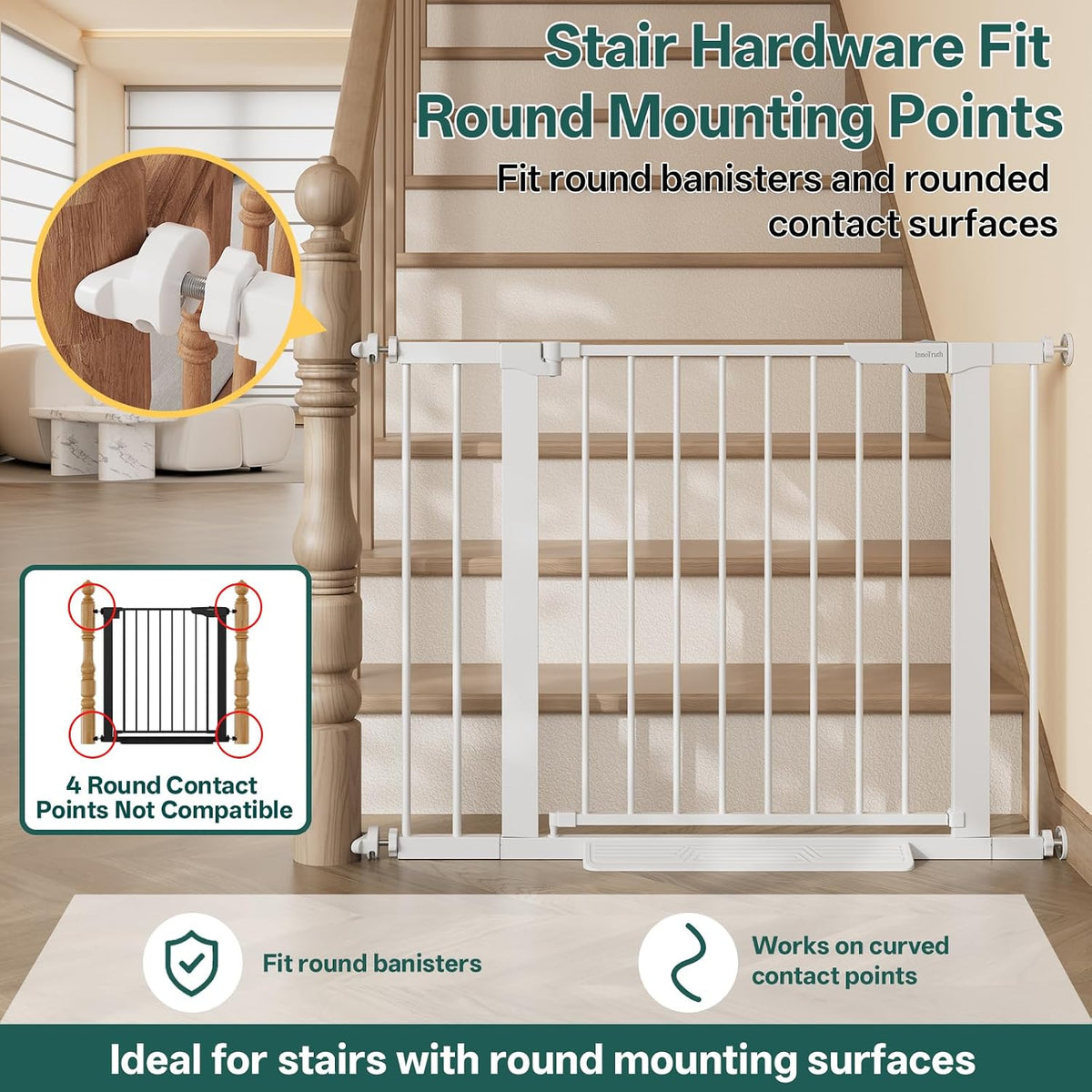 InnoTruth 29.6-39.1 in Wide Baby Gate for Stairs and Doorways, White