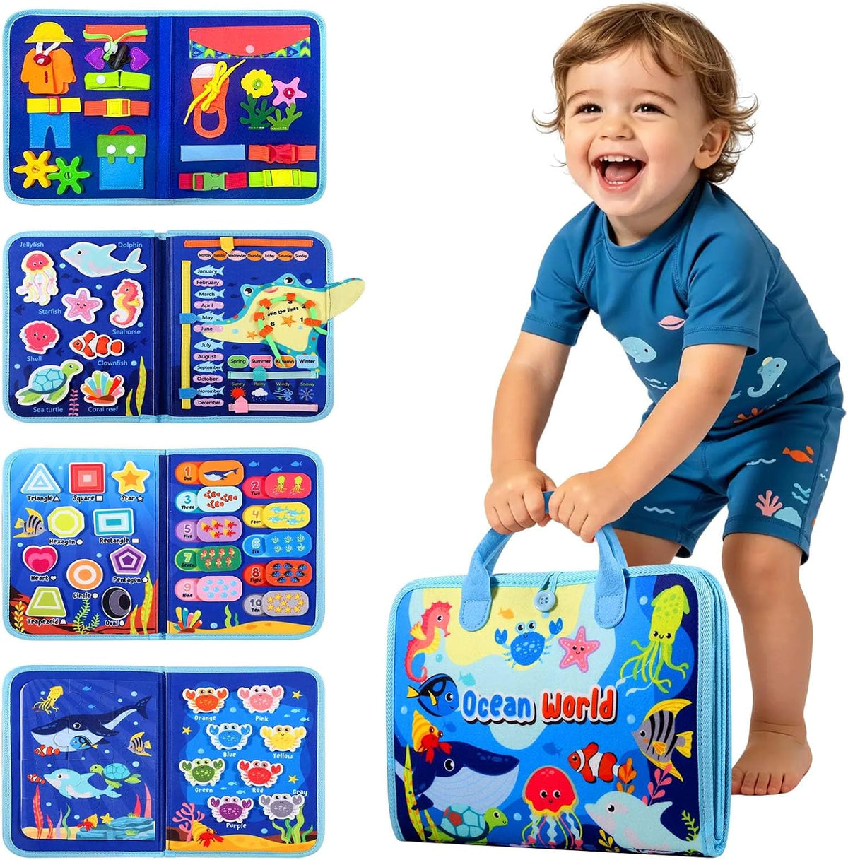 Winblo Toddler Busy Board - Montessori Toys for Toddler Boy Girl Birthday Gift, Educational Learning Sensory Busy Book for Toddlers Boys, Toddlers Activities Travel Toys for Airplane Car