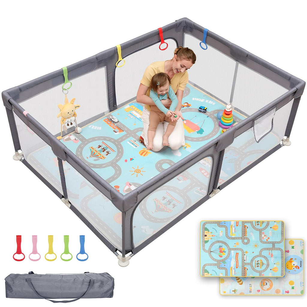 Dripex Small Baby Playpen, 47"x47" Play Pen for Babies, Dark Gray