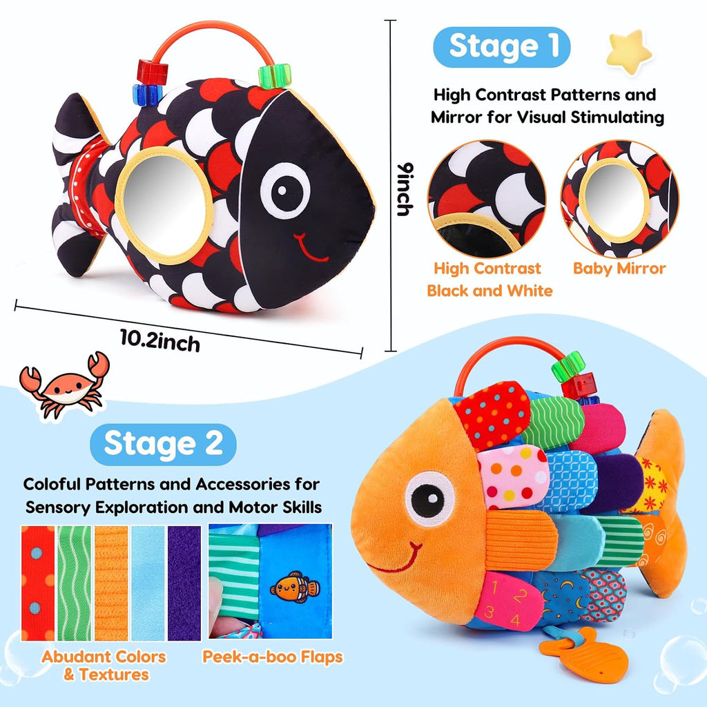 Baby Sensory Toys 0-6 Months Musical Tummy Time Stuffed Plush Flip Fish Toy