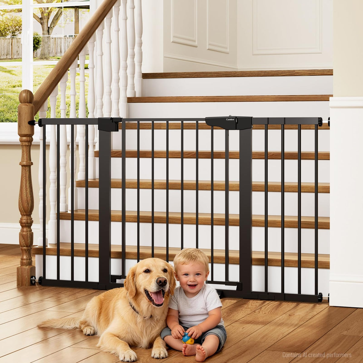 Cumbor 30-46" Baby Gate for Stairs, Auto Close Dog Gate for the House Black
