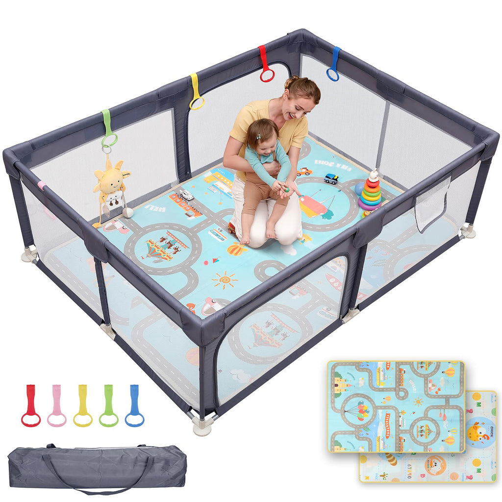 Dripex Small Baby Playpen, 47"x47" Play Pen for Babies, Dark Gray