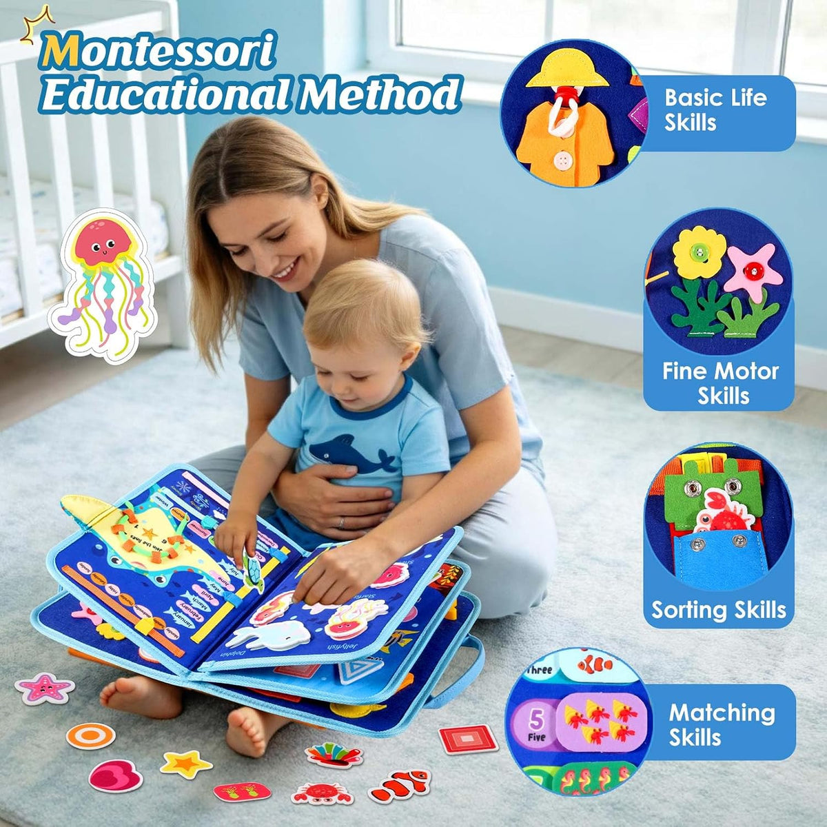 Winblo Toddler Busy Board - Montessori Toys for Toddler Boy Girl Birthday Gift, Educational Learning Sensory Busy Book for Toddlers Boys, Toddlers Activities Travel Toys for Airplane Car