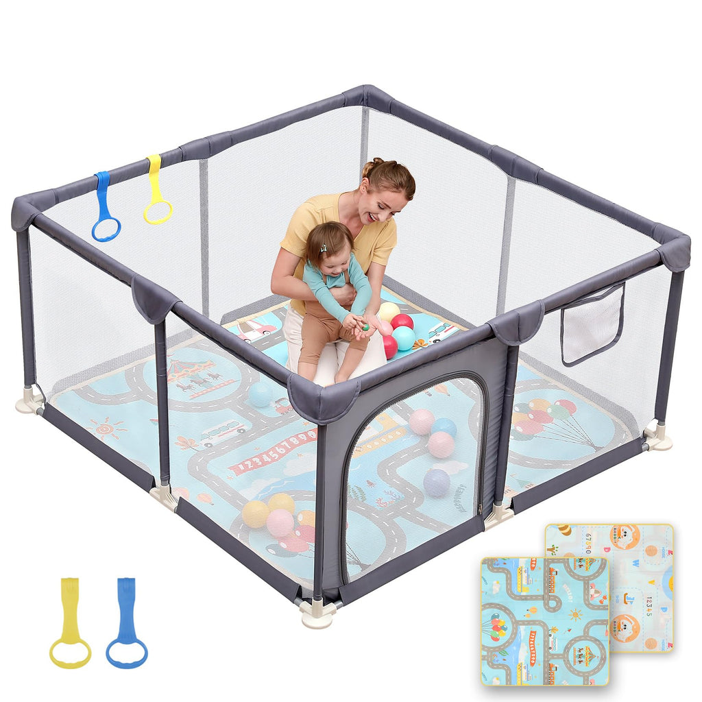 Dripex Small Baby Playpen, 47"x47" Play Pen for Babies, Dark Gray