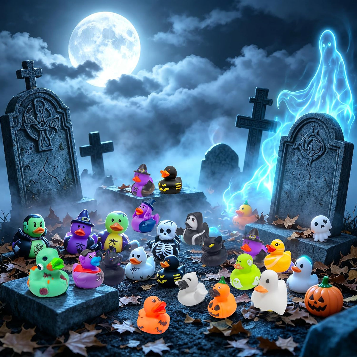 24 Pcs Halloween Party Favors Rubber Ducks,Baby Showers Accessories Bath Toys for Kids Halloween Decorations Trick or Treat Supplies Goodie Bag Fillers (Halloween Card)