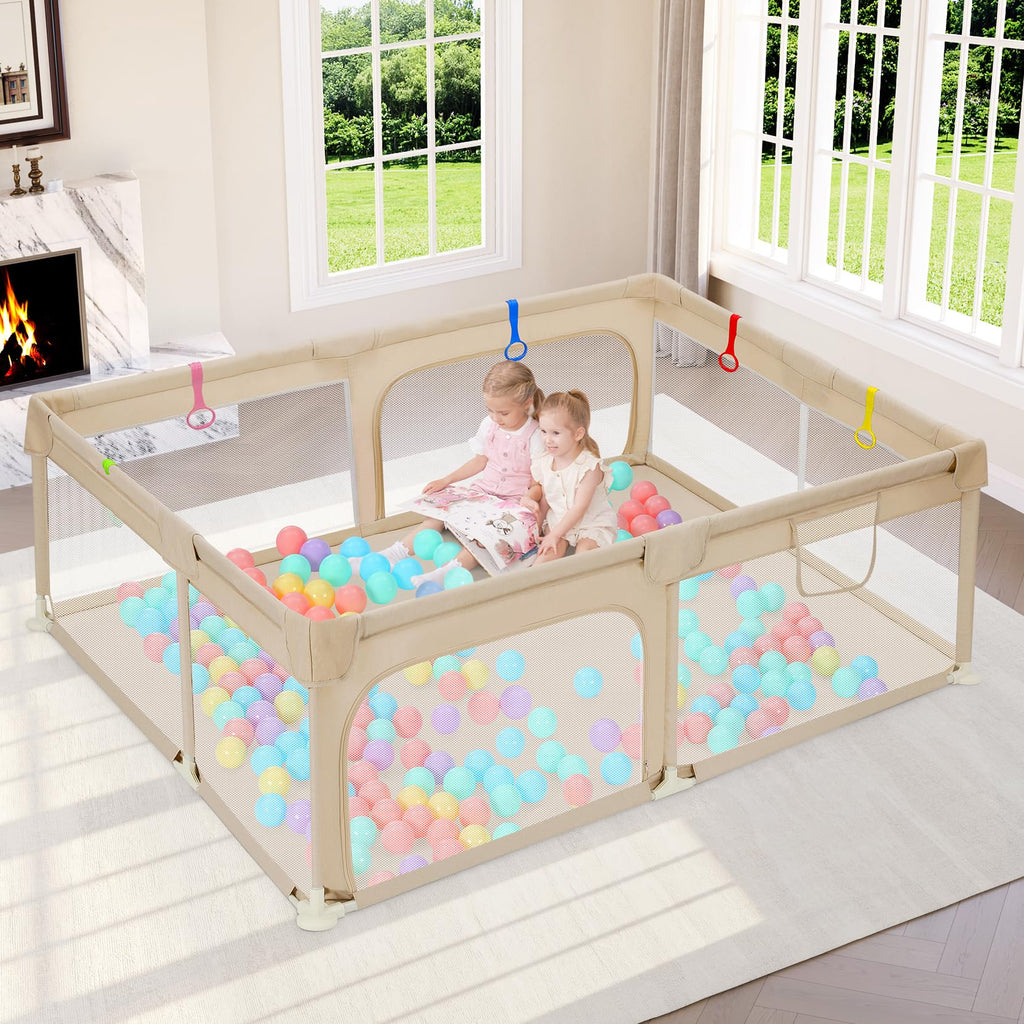 Dripex Small Baby Playpen, 47"x47" Play Pen for Babies, Dark Gray