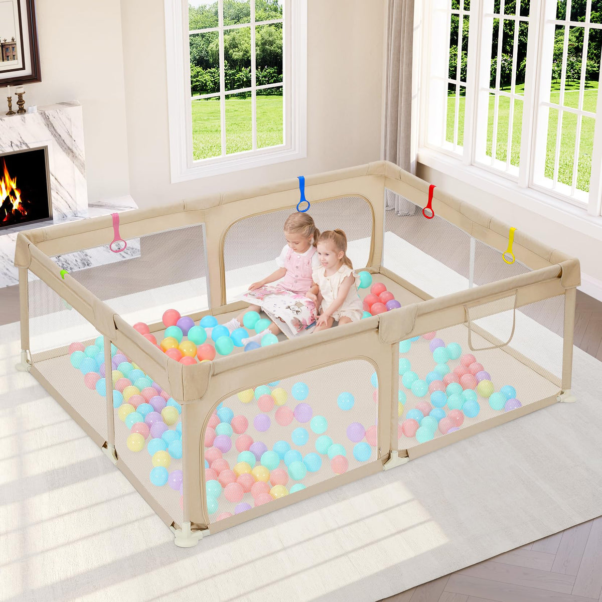 Dripex Small Baby Playpen, 47"x47" Play Pen for Babies, Dark Gray