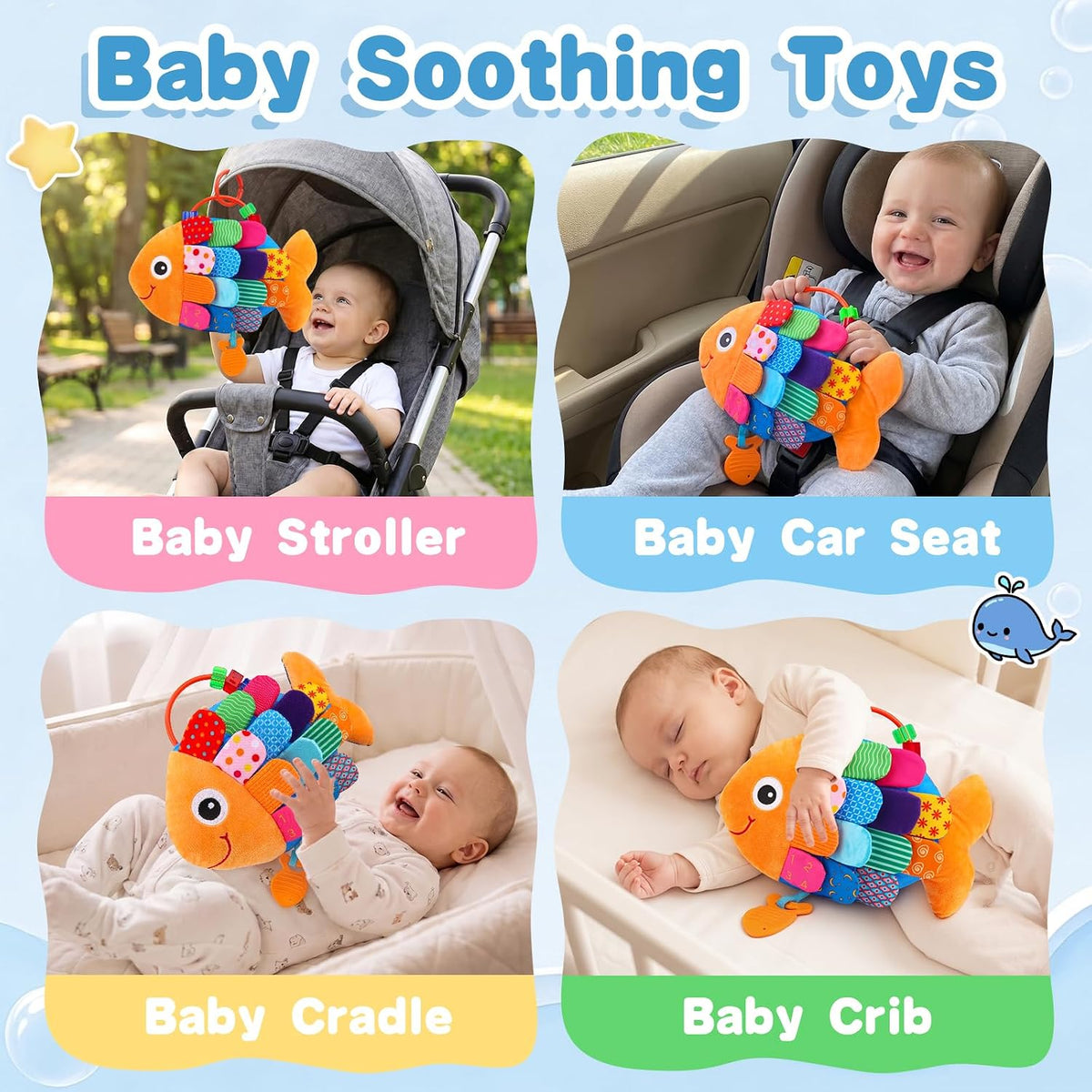 Baby Sensory Toys 0-6 Months Musical Tummy Time Stuffed Plush Flip Fish Toy