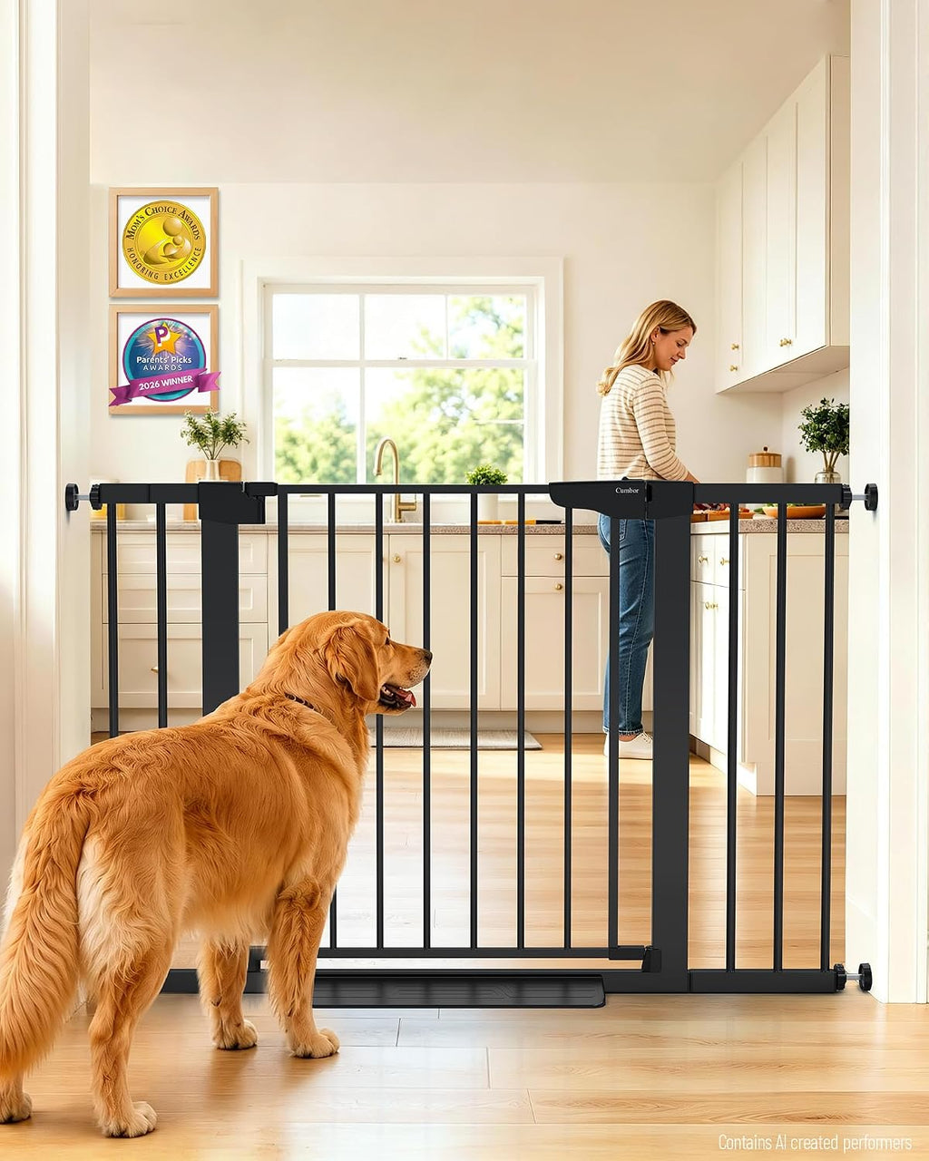 Cumbor 30-46" Baby Gate for Stairs, Auto Close Dog Gate for the House Black