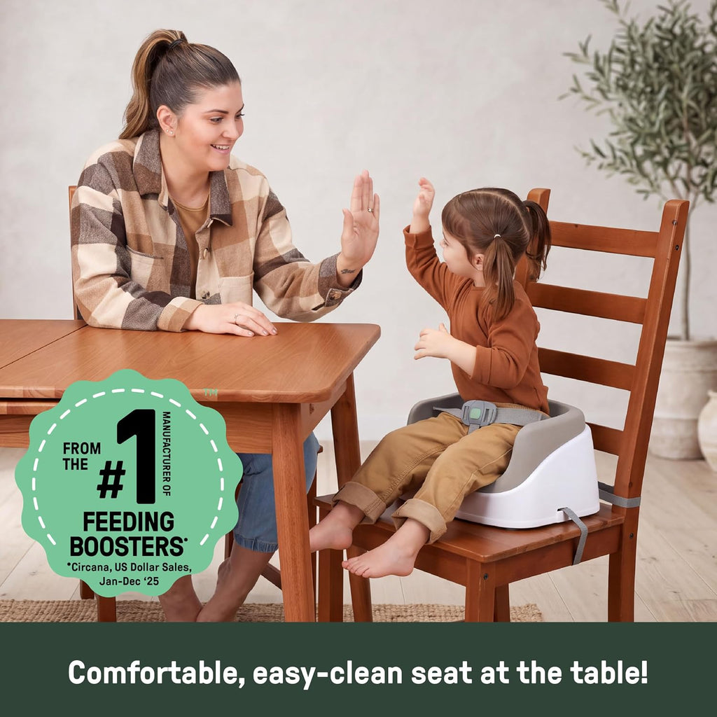 Ingenuity SmartClean Toddler Booster Seat for Dining Table with 3-Point Harness Straps, Oat