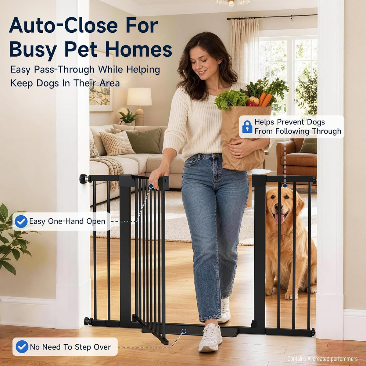 Cumbor 30-46" Baby Gate for Stairs, Auto Close Dog Gate for the House Black