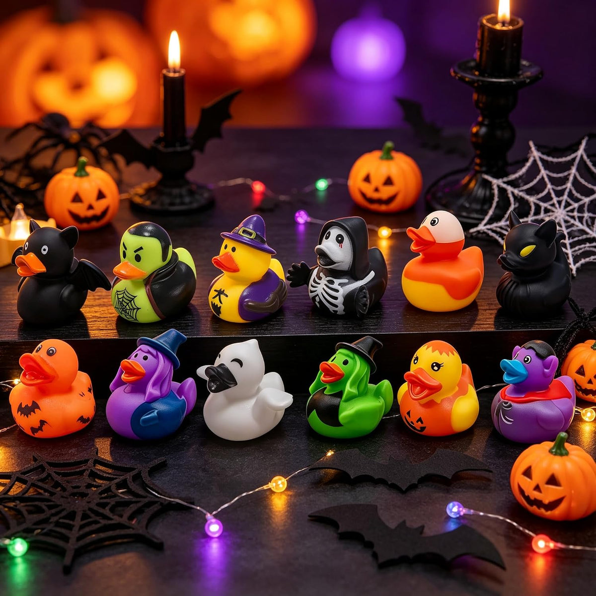 24 Pcs Halloween Party Favors Rubber Ducks,Baby Showers Accessories Bath Toys for Kids Halloween Decorations Trick or Treat Supplies Goodie Bag Fillers (Halloween Card)