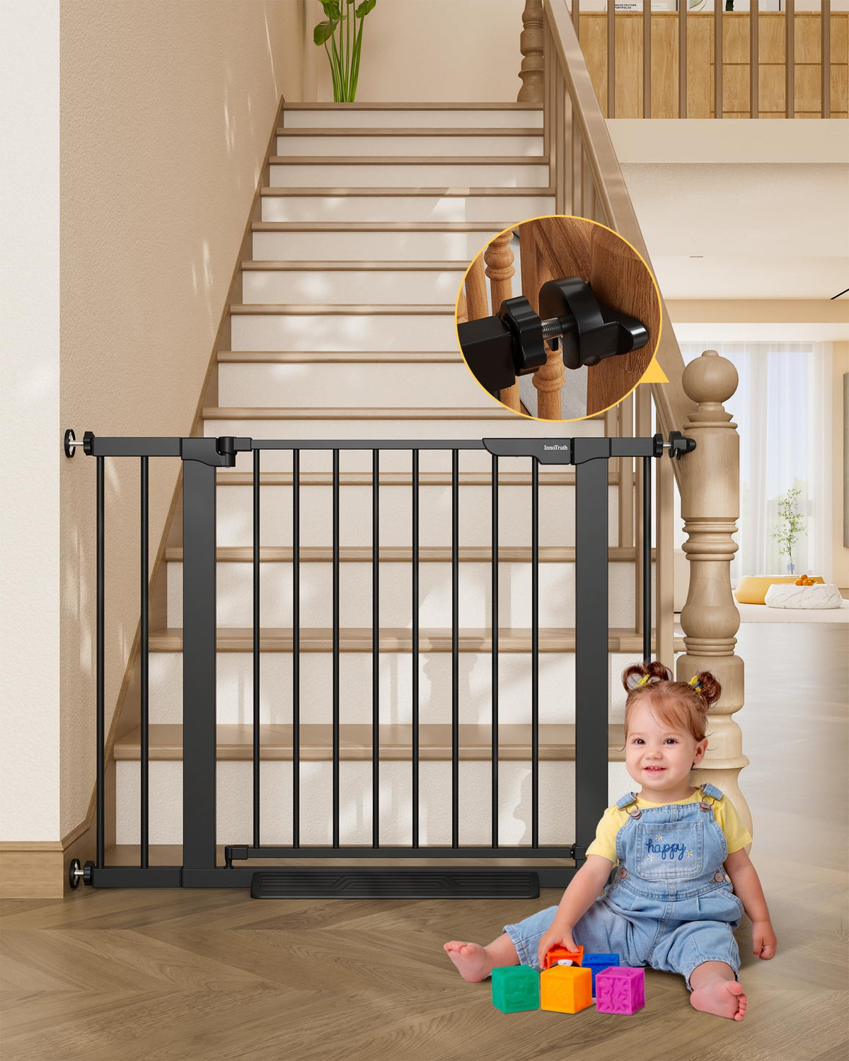 InnoTruth 29.6-39.1 in Wide Baby Gate for Stairs and Doorways, White
