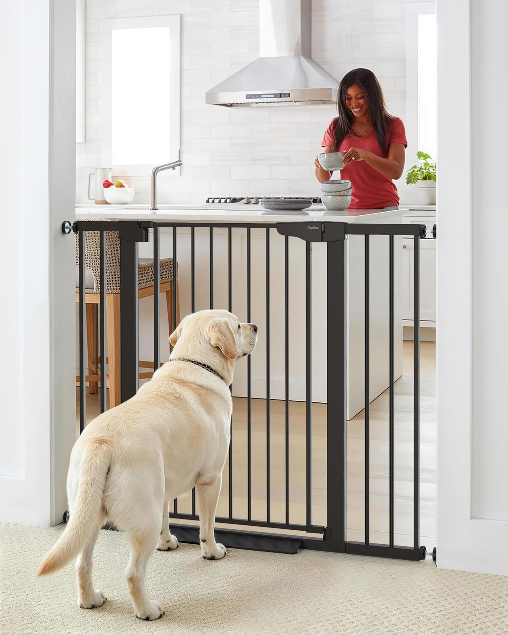Cumbor 30-46" Baby Gate for Stairs, Auto Close Dog Gate for the House Black