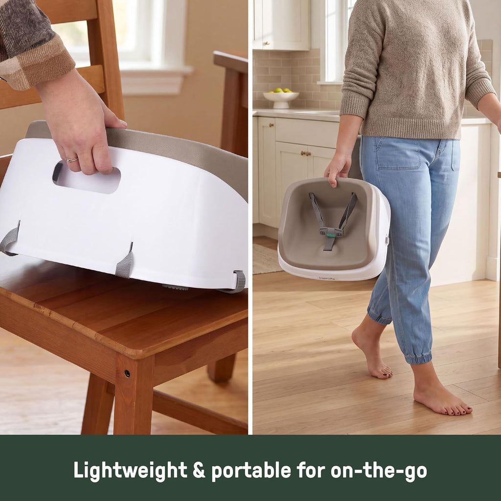 Ingenuity SmartClean Toddler Booster Seat for Dining Table with 3-Point Harness Straps, Oat